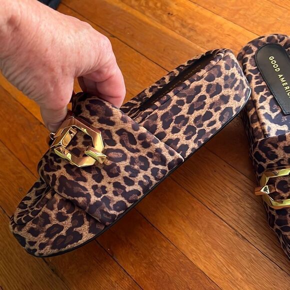 Good American Zoey Chain Platform Slides Leopard New Size 6 - Picture 6 of 8